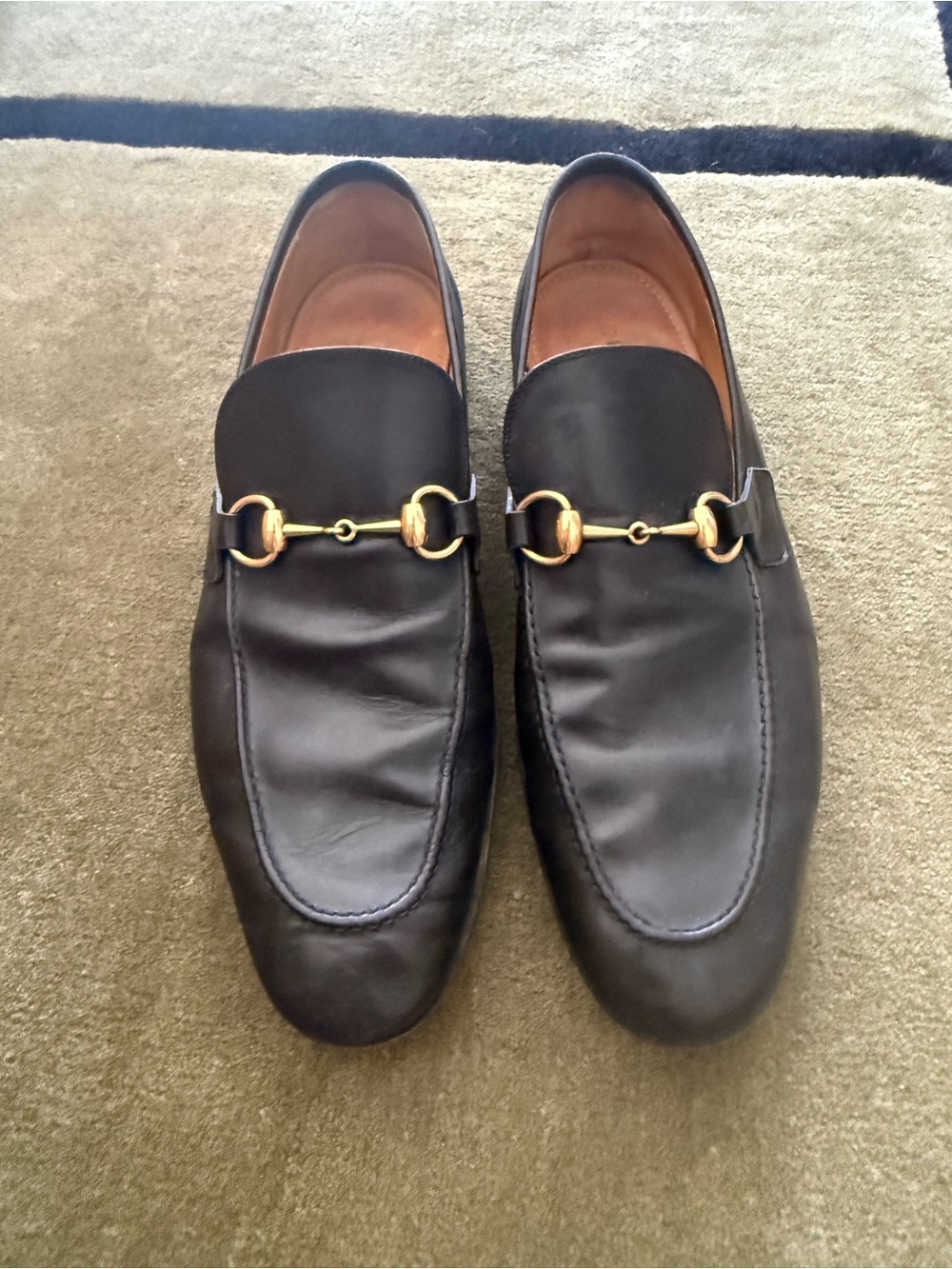 Gucci Jordaan Horsebit Loafers Black Leather Gold Bit Men’s Size 10